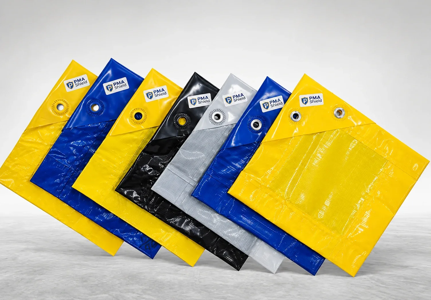 PMA Shield Multilayer Tarpaulin Range: Yellow, Blue, Black and Grey