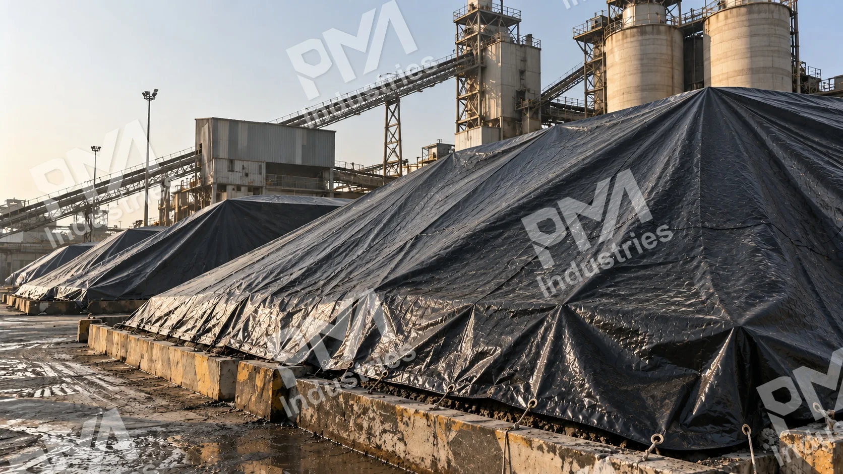 Raw Material Covered On-Site with Tarpaulin and Bamboo Framing